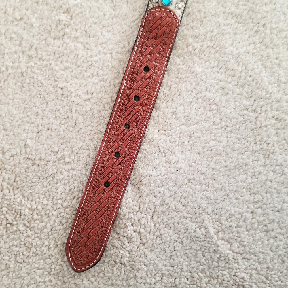 Nocona Kid's Rhinestone and Concho Leather Cow Hair Belt Size 22
